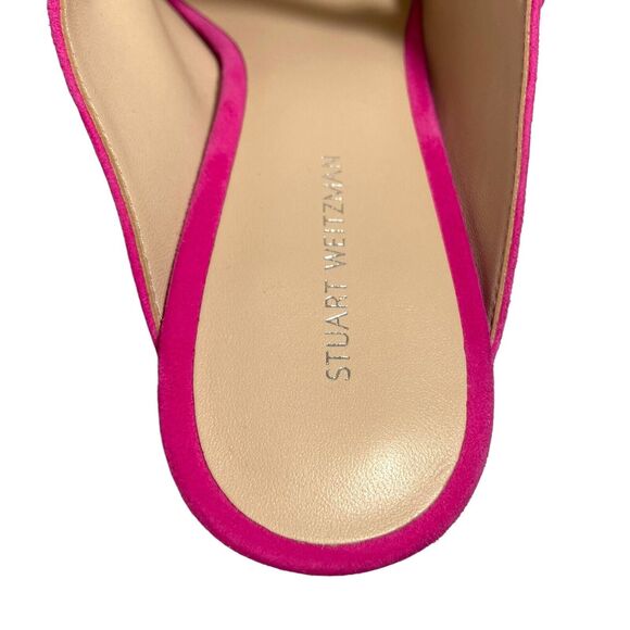 STUART WEITZMAN Women's Fuchsia Hot Pink Suede Heeled Mules Beaded Buckle 8.5 - Picture 10 of 12